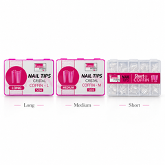 NAIL TIPS COFFIN CRISTAL – LONG, MEDIUM Y SHORT | FANTASY NAILS